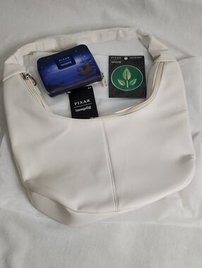 Loungefly Pixar "Wall E" Wallet, Iron On Patch w/ Cream Shoulder Hobo Bag